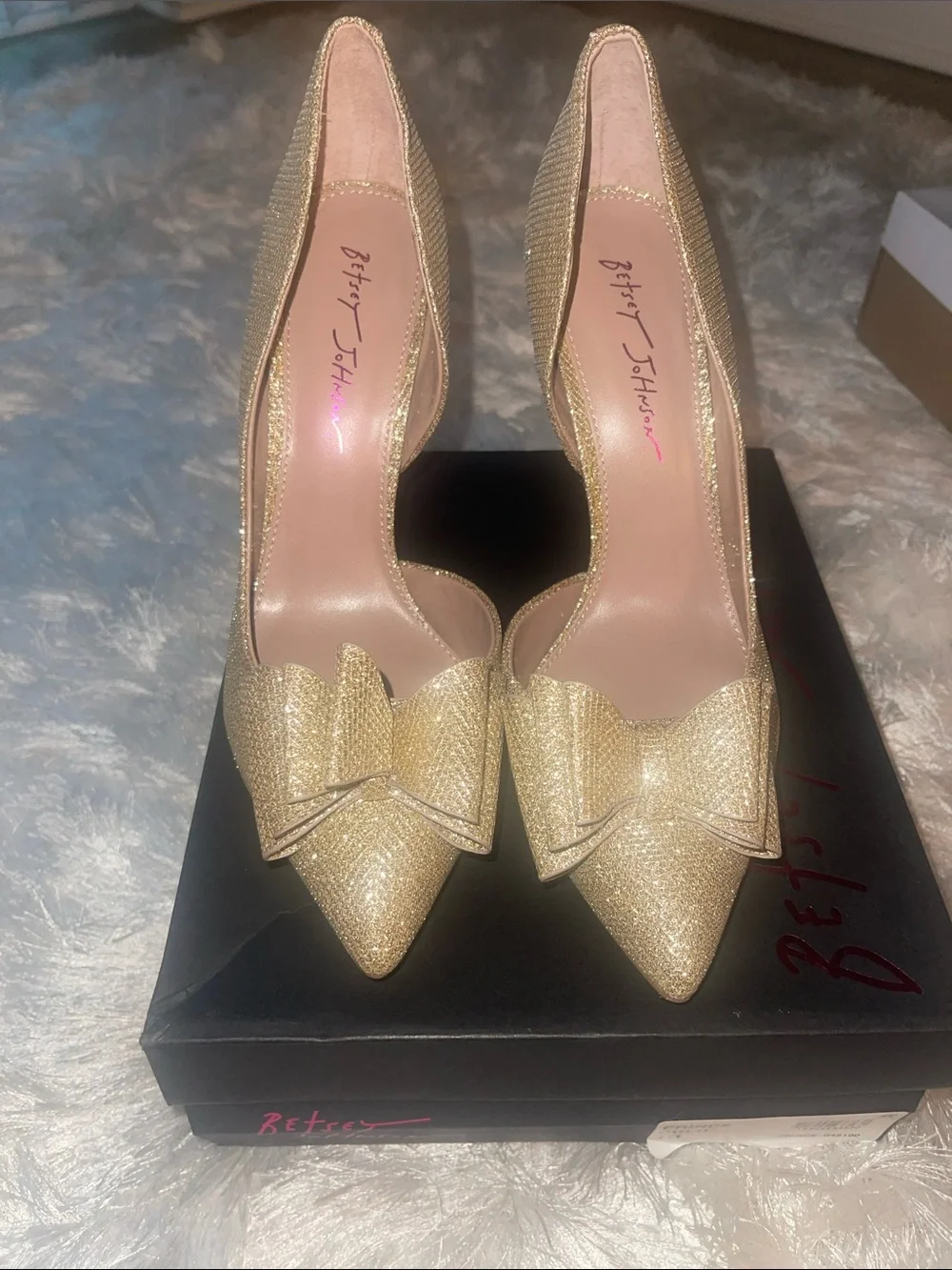 Brand new***Betsey Johnson Gold Glitter Peep-Toe Stilettos